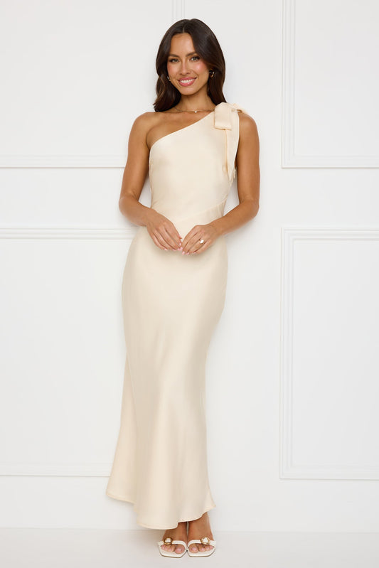 Night Of Distinction One Shoulder Satin Maxi Dress Champagne