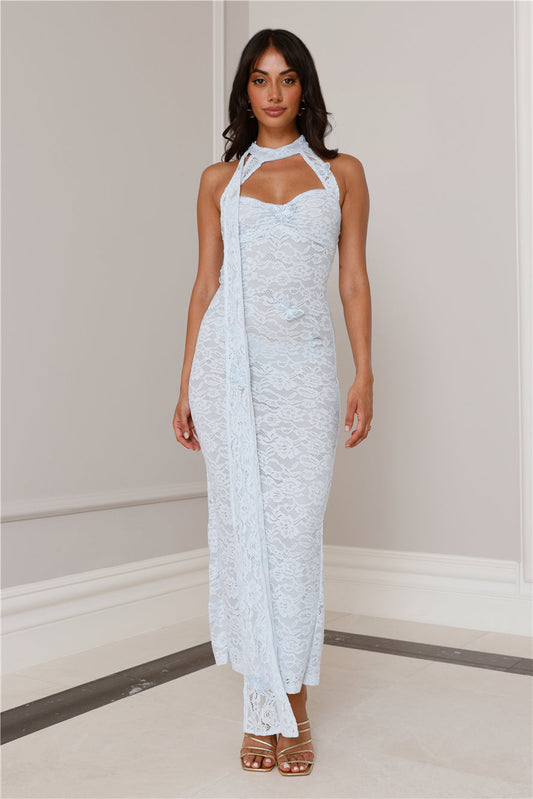 RUNAWAY Azealia Long Midi Dress Sky Blue
