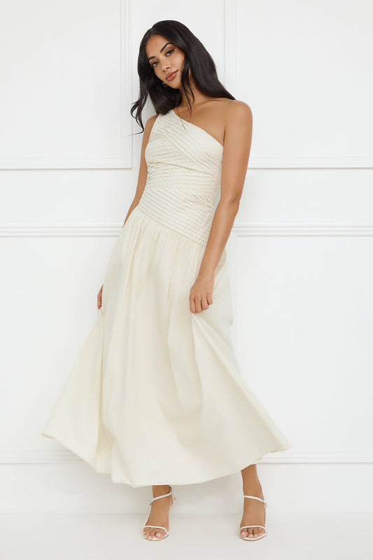 Seashell Moments One Shoulder Maxi Dress Beige