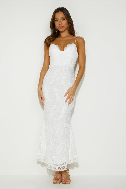 Diamond Ring Lace Maxi Dress White