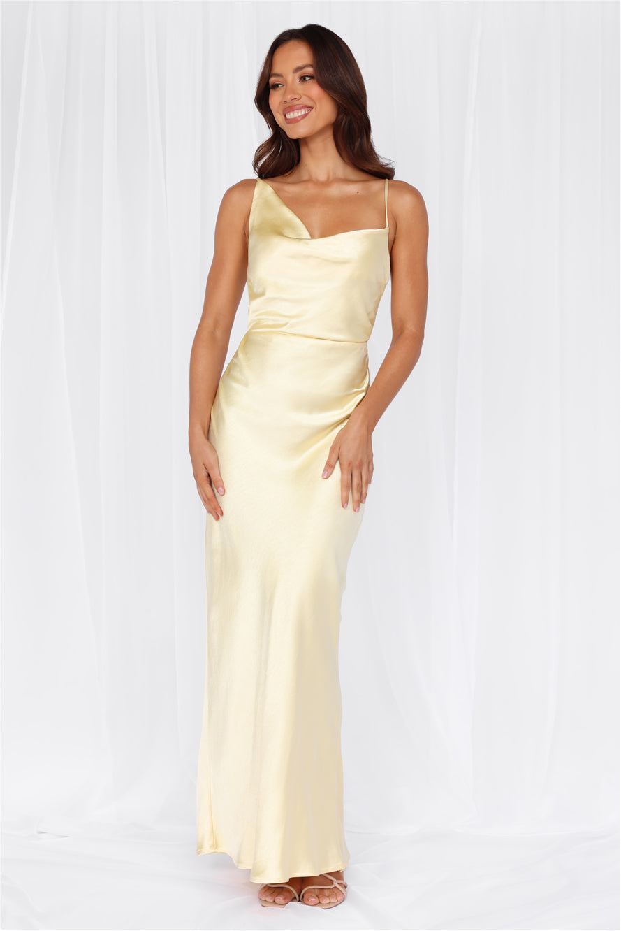 HELLO MOLLY The Madeline Cowl Satin Maxi Dress Yellow