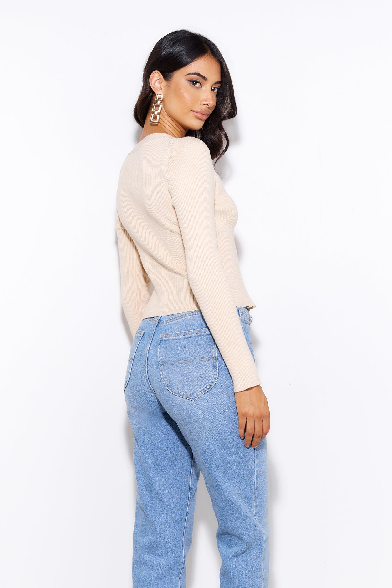 Take Off Ribbed Top Beige