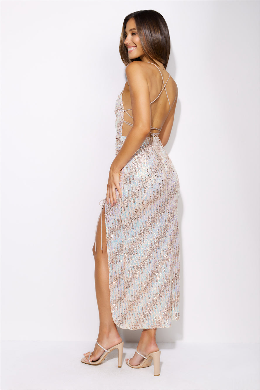 Sparkly Eyes Sequin Midi Dress Champagne