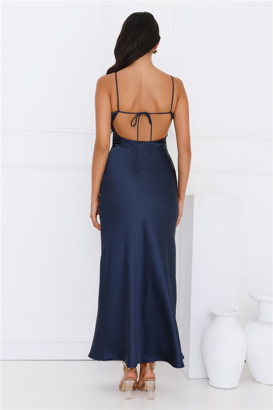 Chic 'Fit Slip Satin Maxi Dress Navy