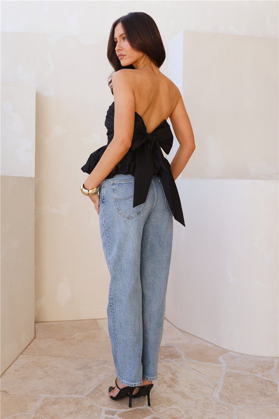 Romance Bubble Strapless Top Black
