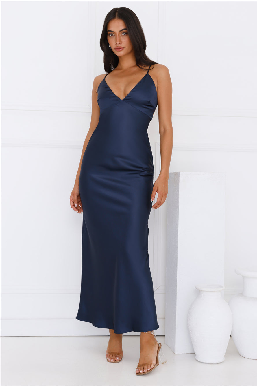 Chic 'Fit Slip Satin Maxi Dress Navy