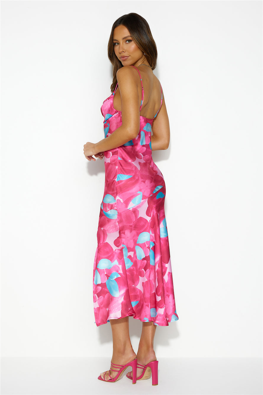 Silky Silhouette Midi Dress Pink