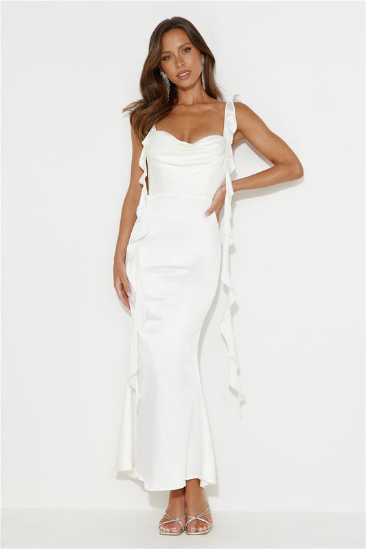 Romance High Satin Maxi Dress White