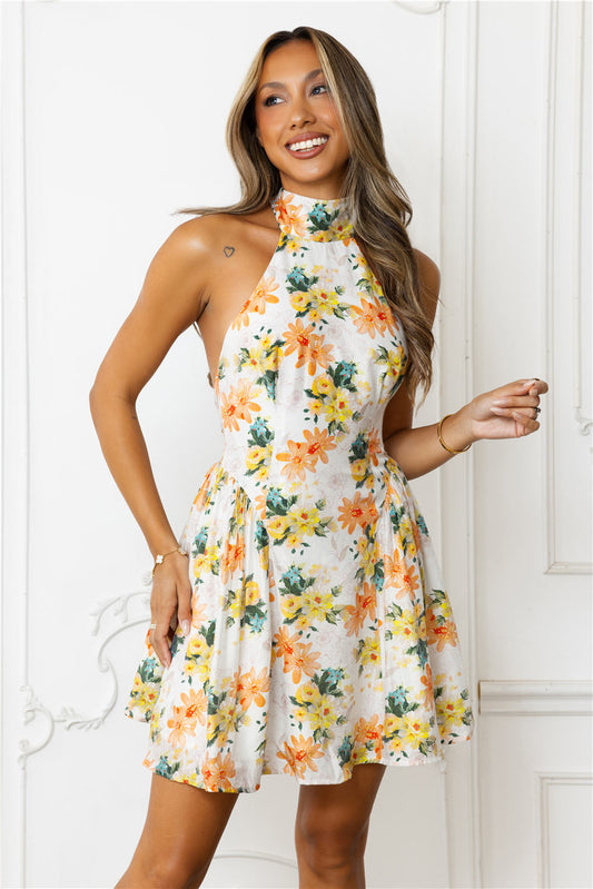 Sophisticated Vision Halter Mini Dress Orange