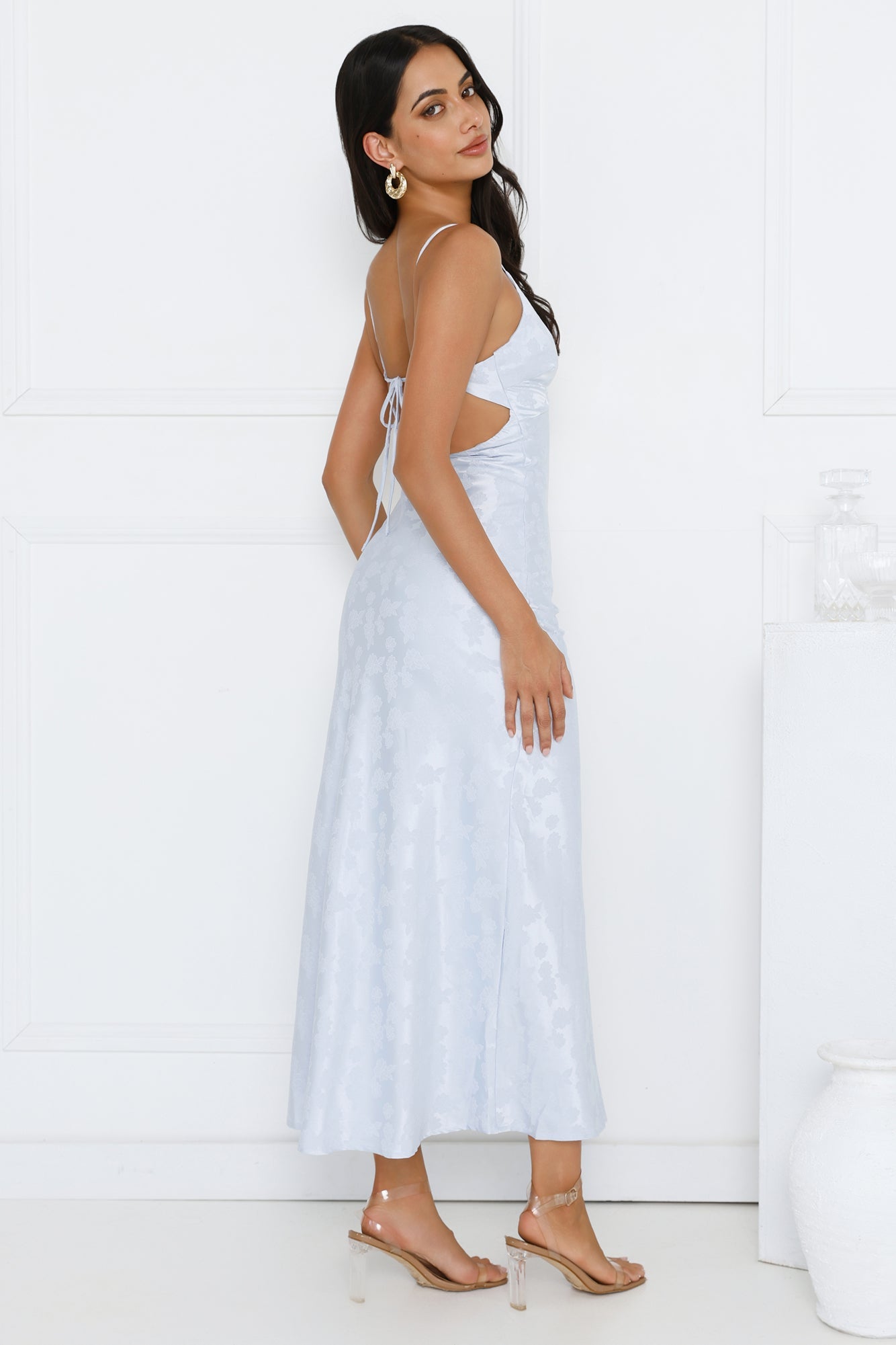 Floral Kiss Satin Maxi Dress Blue
