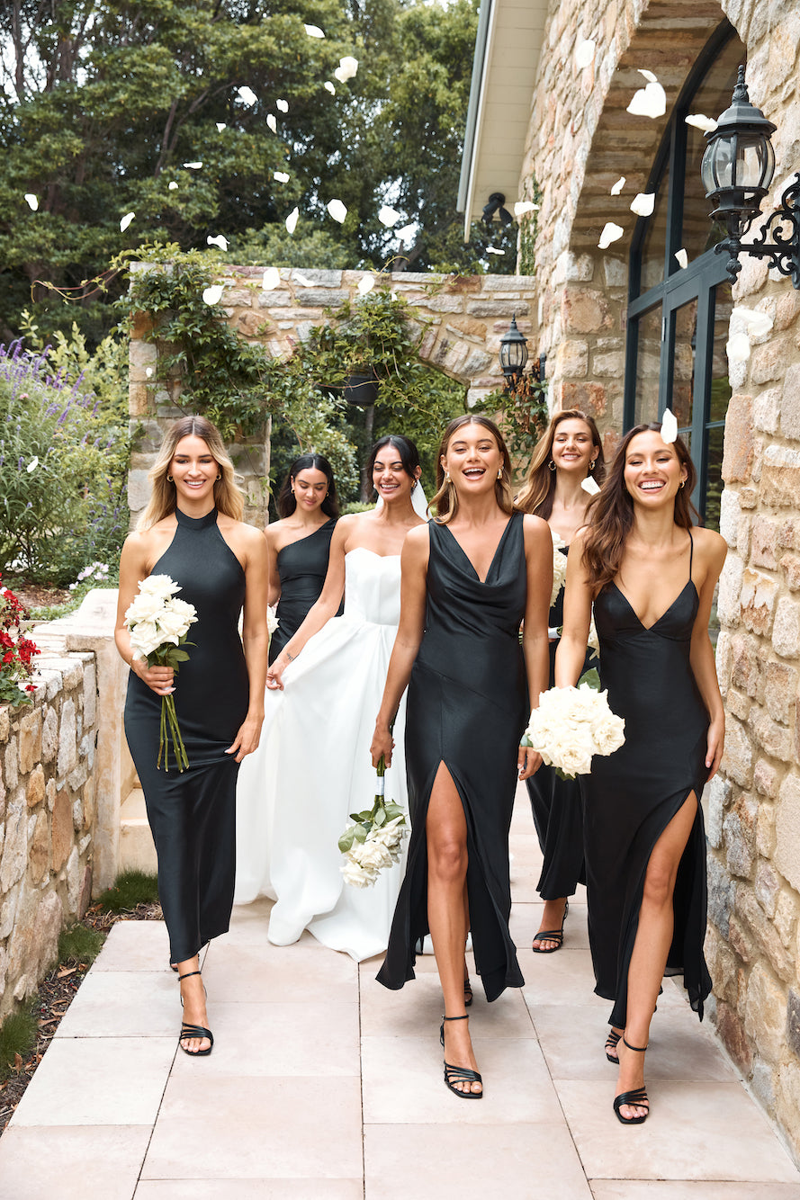 The Cleo Halter Satin Maxi Dress Black