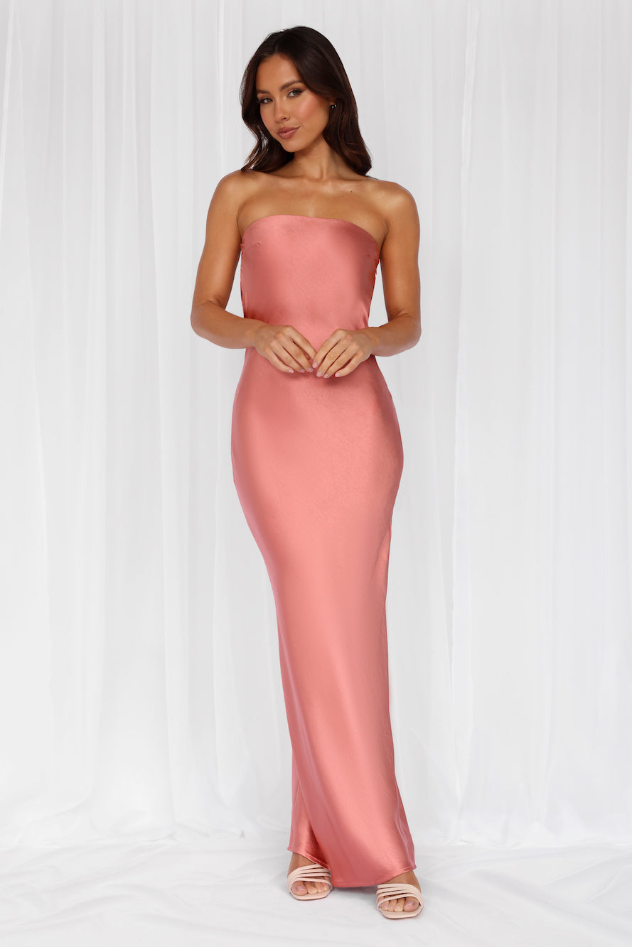 The Felicity Strapless Satin Maxi Dress Rose