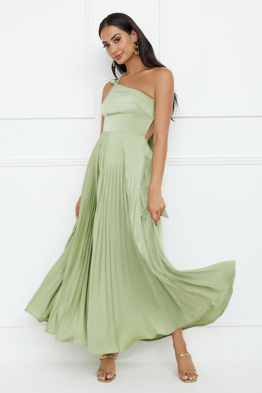 Ros�� Reverie One Shoulder Satin Maxi Dress Sage