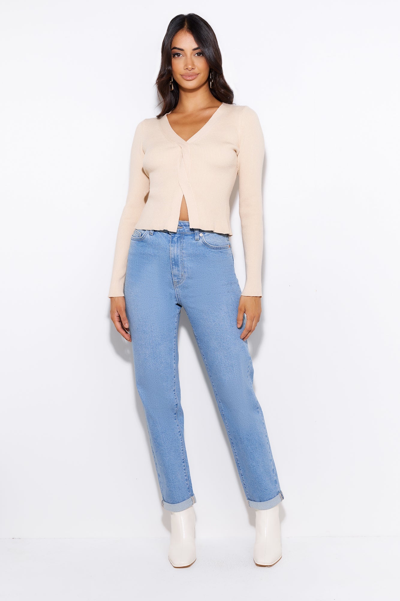 Take Off Ribbed Top Beige