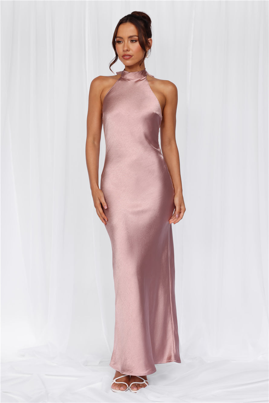 The Cleo Halter Satin Maxi Dress Dusty Pink
