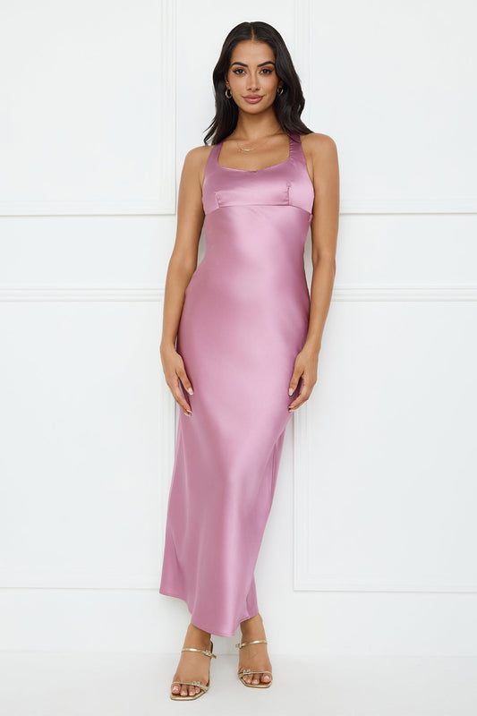 Spotlight Shine Satin Midi Dress Purple