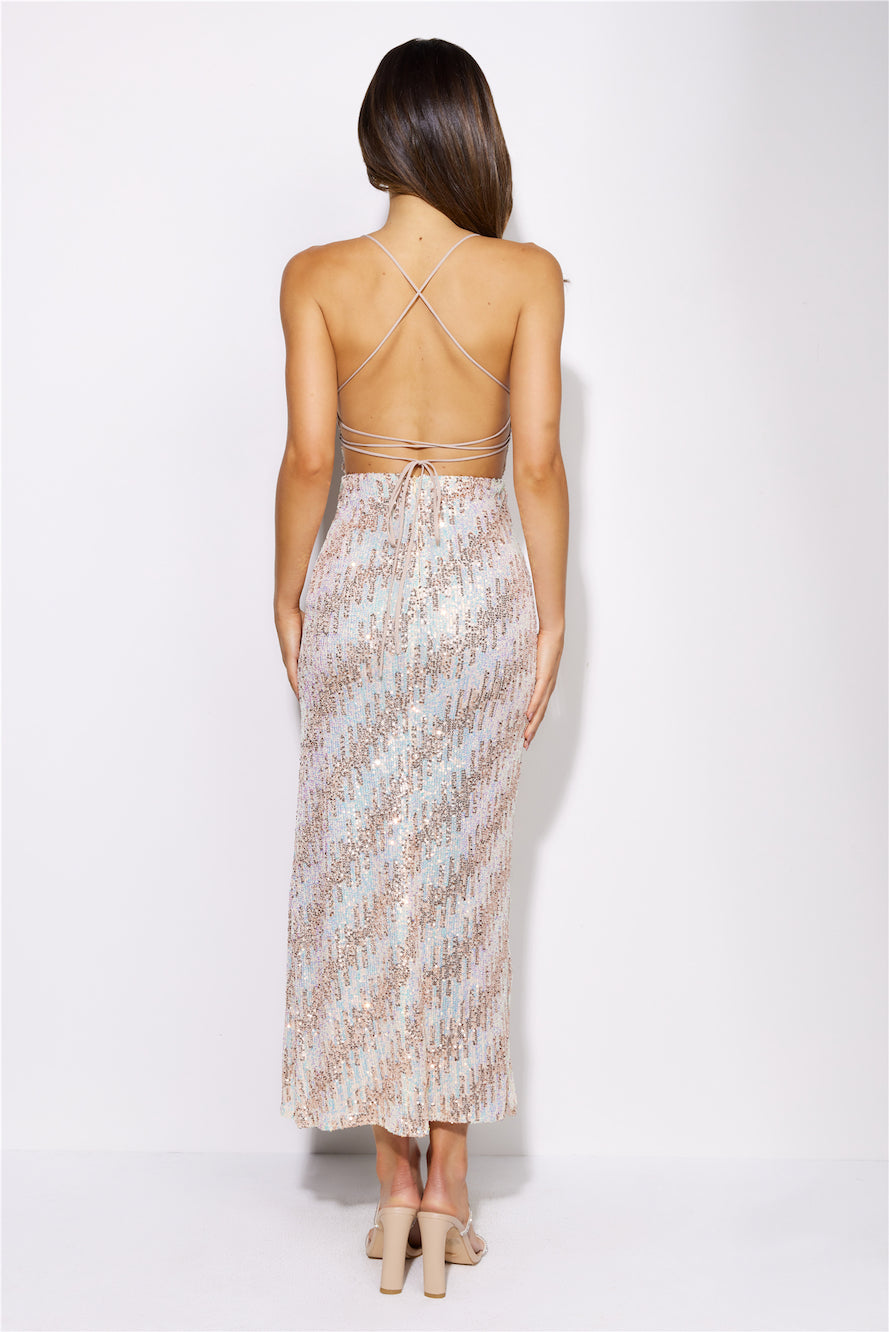 Sparkly Eyes Sequin Midi Dress Champagne