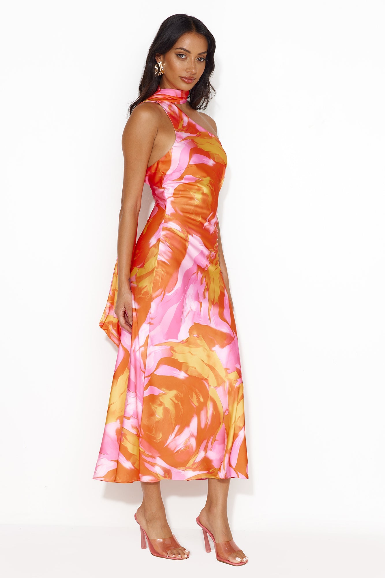 Thought That Counts Satin Maxi Dress Orange
