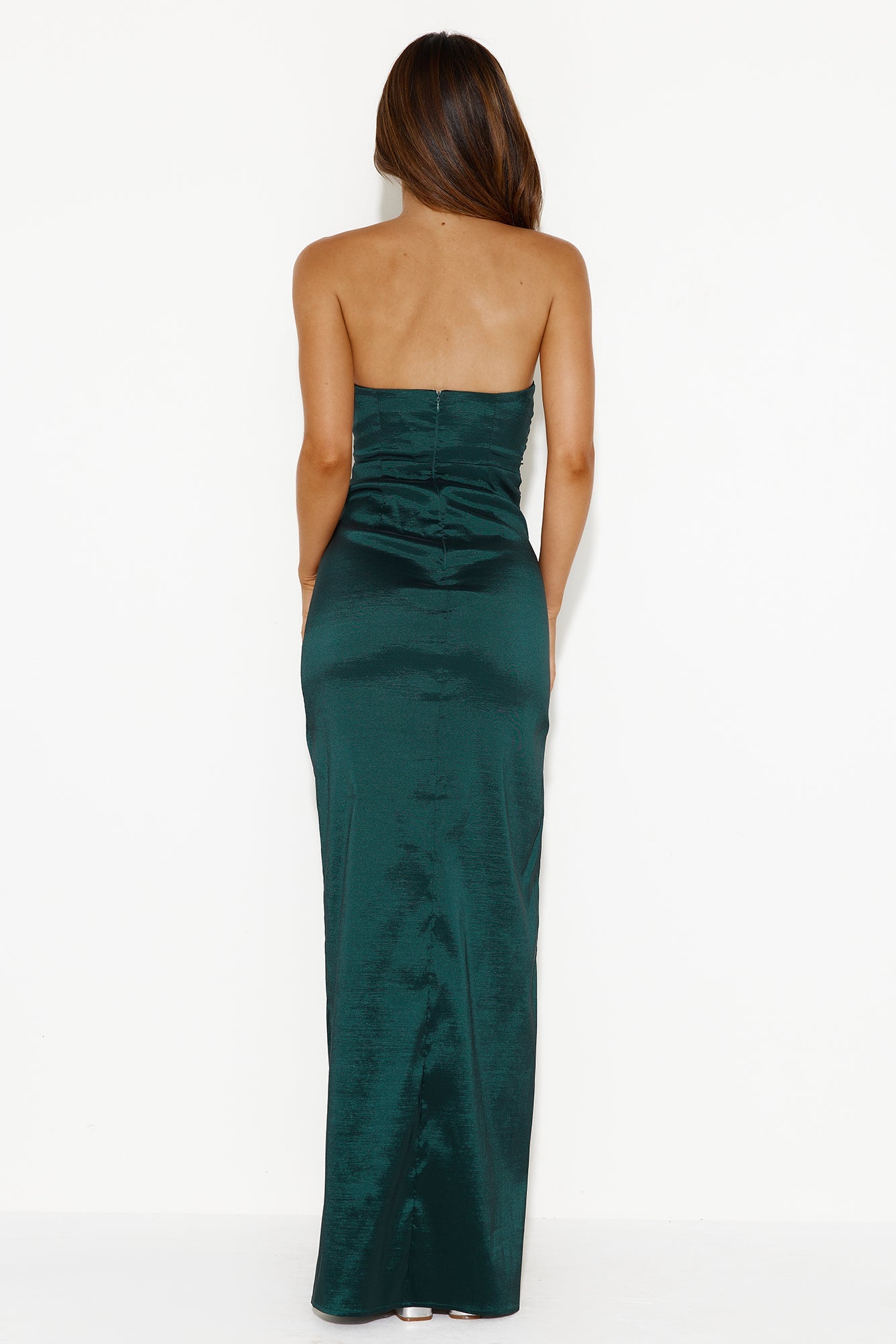 Style Finesse Strapless Satin Maxi Dress Forest Green