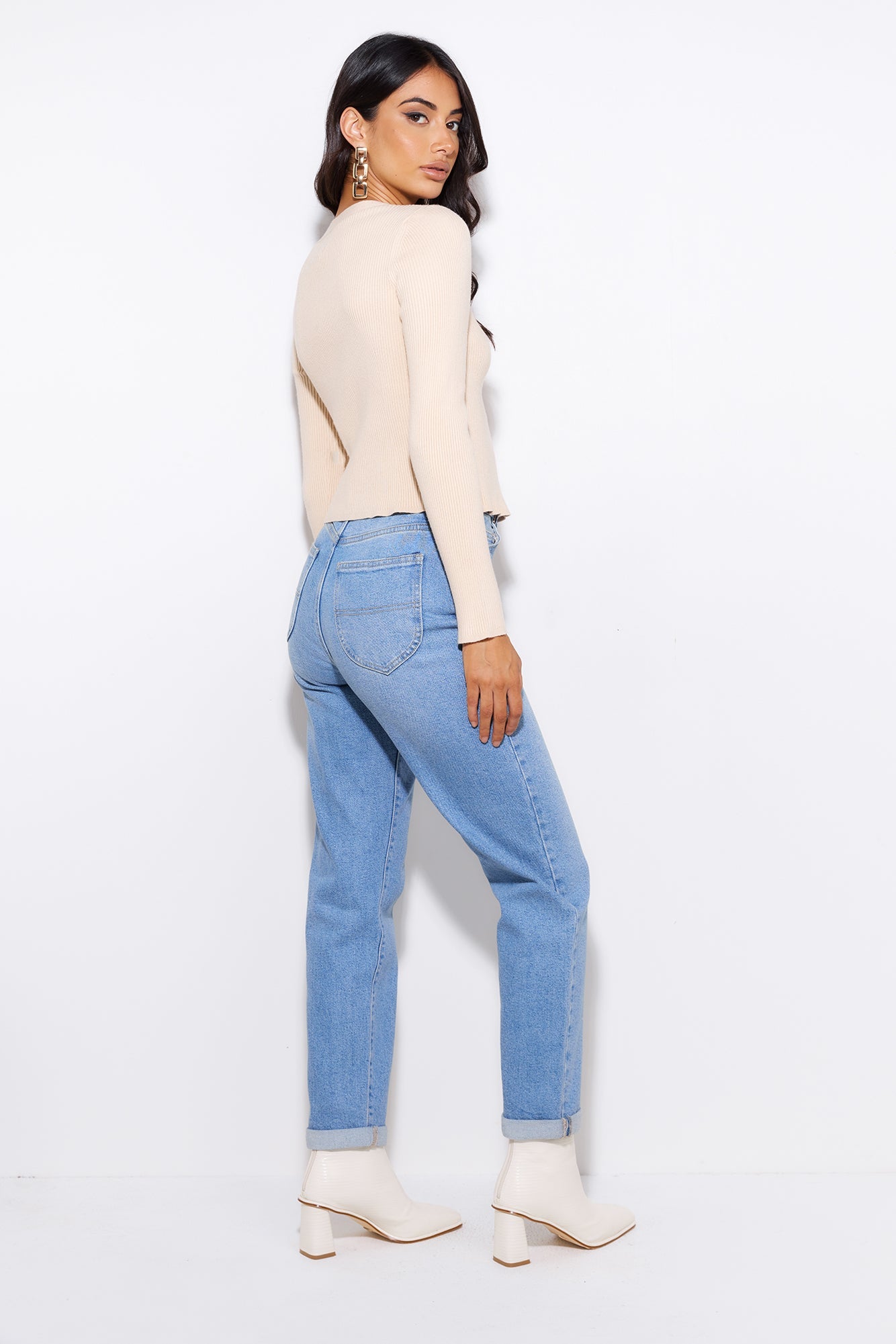 Take Off Ribbed Top Beige