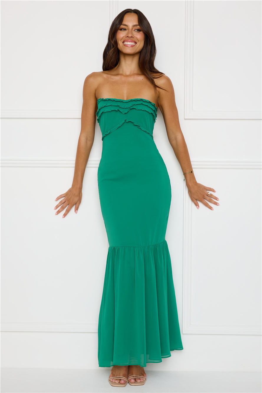 Stylish Snake Strapless Maxi Dress Green