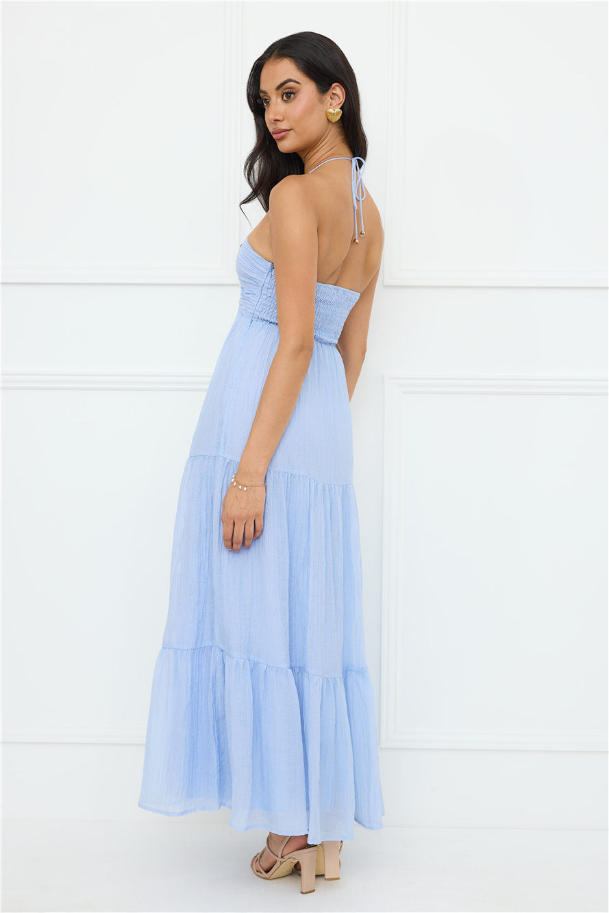 Sunshine Escape Halter Maxi Dress Blue