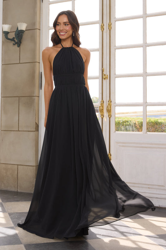 Luxuriously Stylish Halter Maxi Dress Black